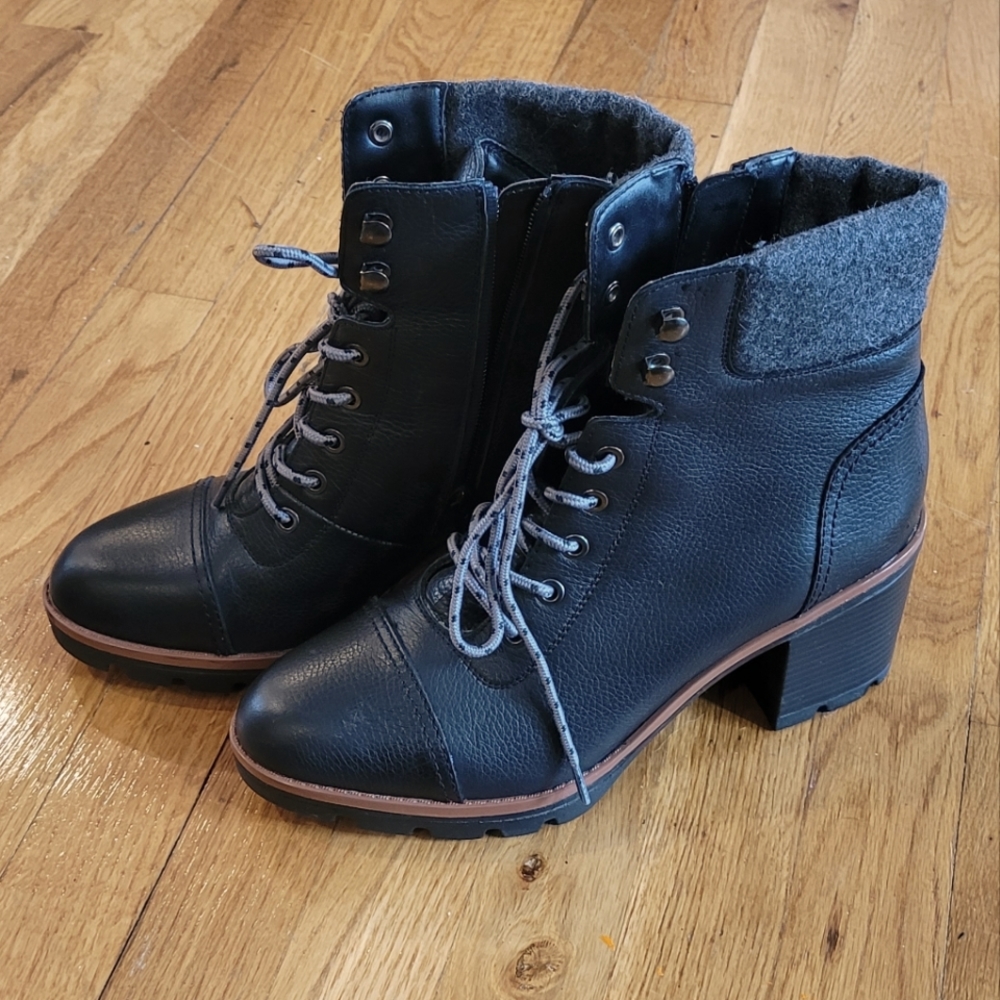 Naturalizer Black Madalynn Leather Heeled Lace Up Boots